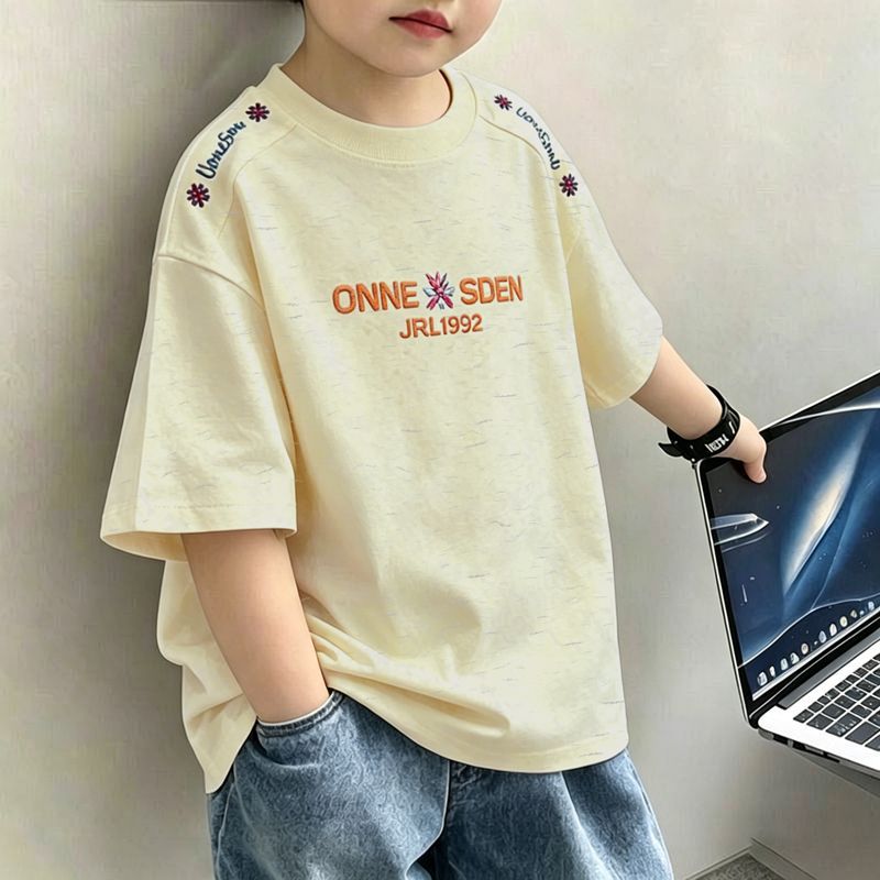 Cotton Kids Short Sleeve T-Shirt for Boys, Summer Casual Dyed Top, Youth Fashion Tee