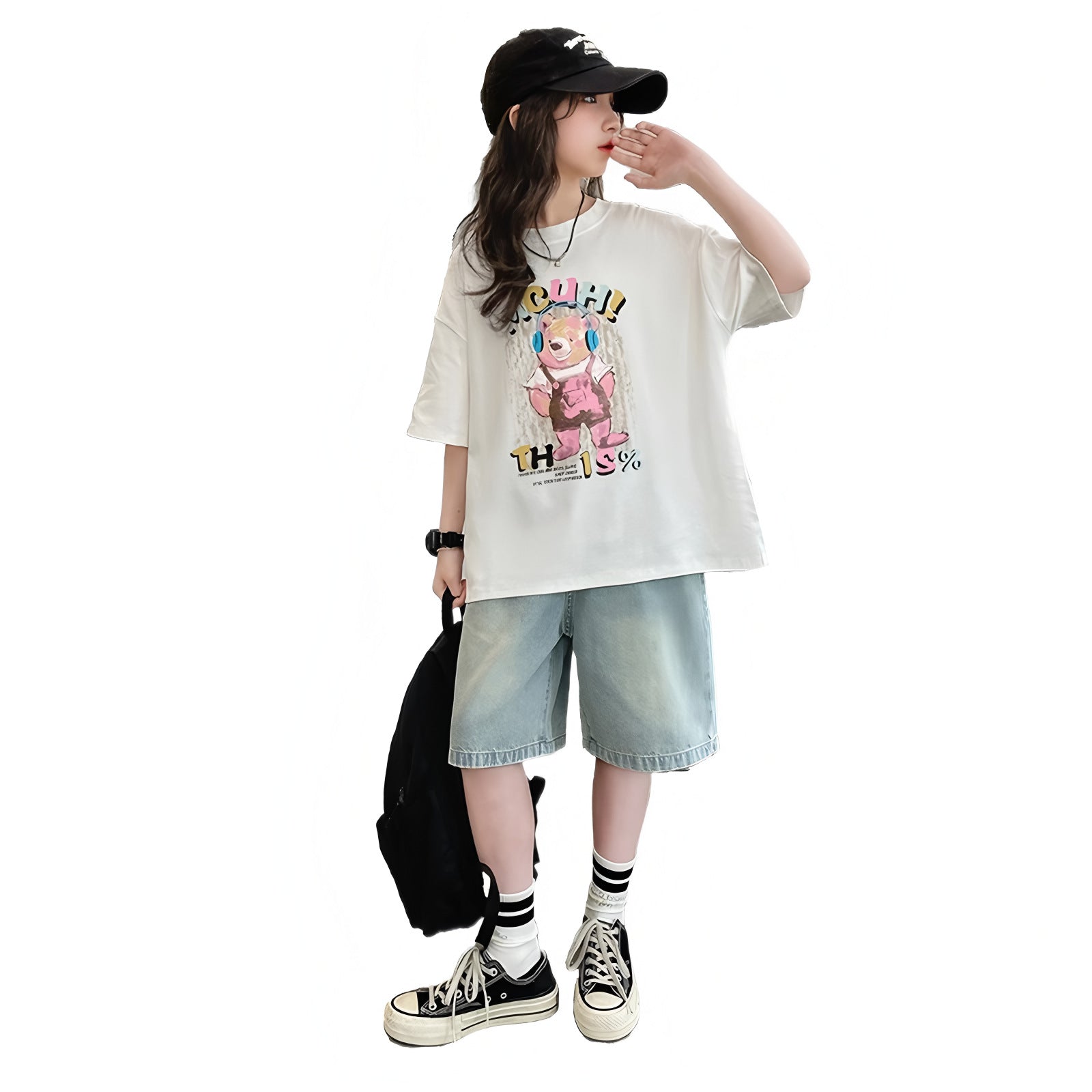 Short Sleeve T-Shirt for Girls Casual Cartoon Printed Loose Fit Top