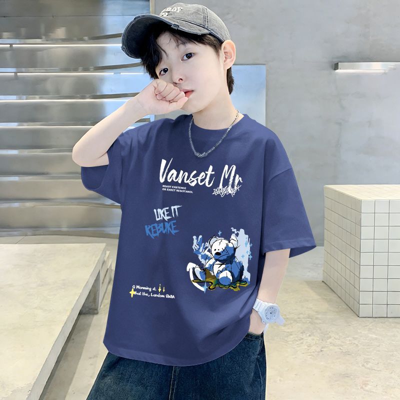 Genius Whale Boys' Cotton Short Sleeve T-Shirt, Loose Fit, Summer New Style, Casual Top for Kids and Toddlers