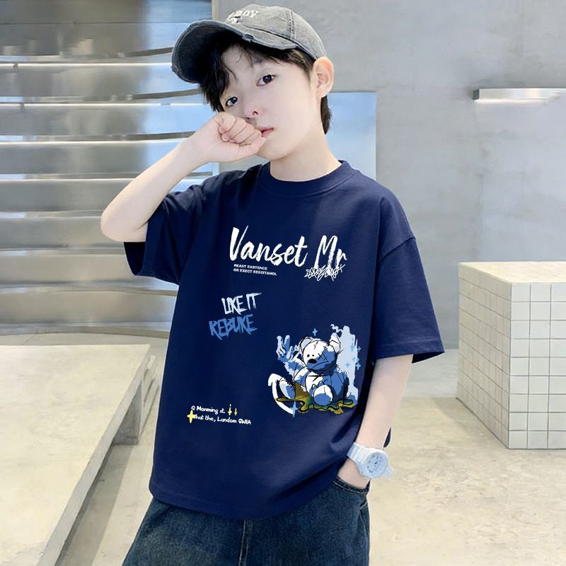 Genius Whale Boys' Cotton Short Sleeve T-Shirt, Loose Fit, Summer New Style, Casual Top for Kids and Toddlers