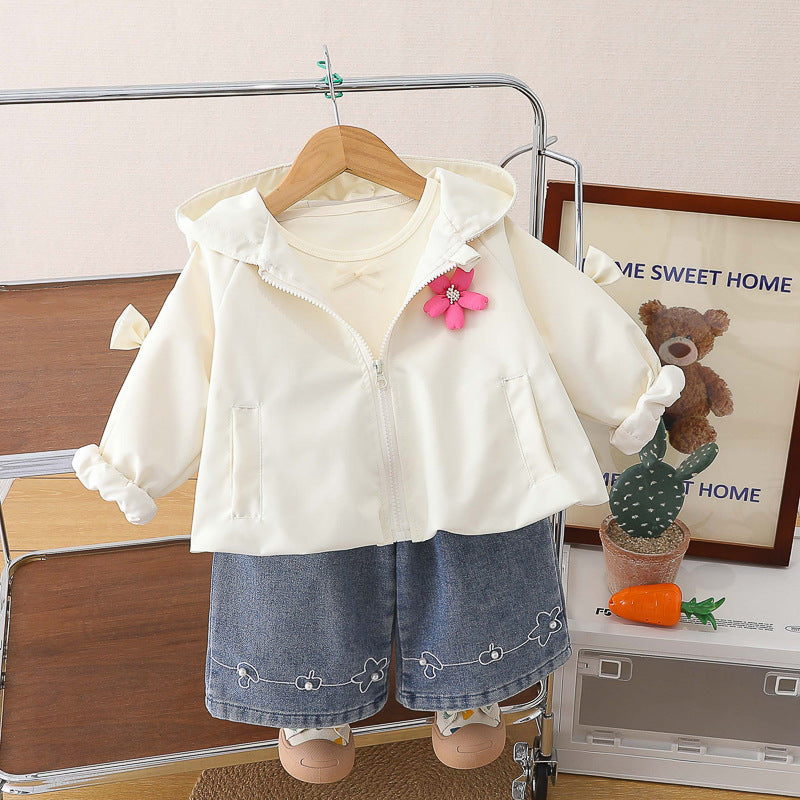 Girls' hooded long sleeved three piece set