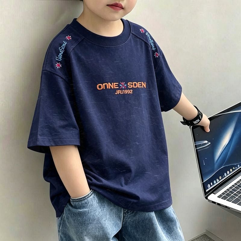 Cotton Kids Short Sleeve T-Shirt for Boys, Summer Casual Dyed Top, Youth Fashion Tee