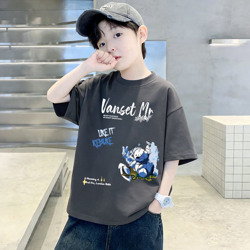 Genius Whale Boys' Cotton Short Sleeve T-Shirt, Loose Fit, Summer New Style, Casual Top for Kids and Toddlers