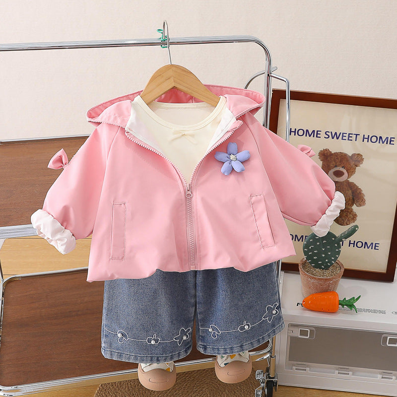Girls' hooded long sleeved three piece set