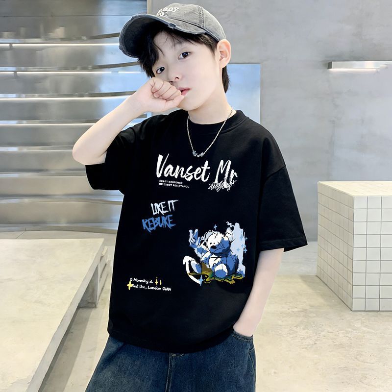 Genius Whale Boys' Cotton Short Sleeve T-Shirt, Loose Fit, Summer New Style, Casual Top for Kids and Toddlers