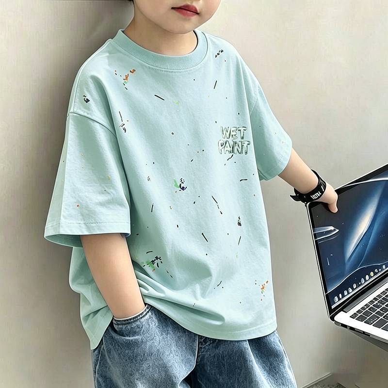 Cotton Kids Short Sleeve T-Shirt for Boys, Summer Casual Dyed Top, Youth Fashion Tee