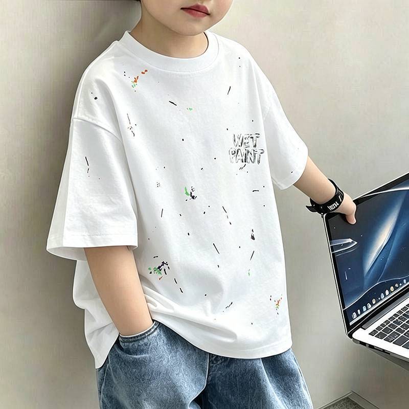 Cotton Kids Short Sleeve T-Shirt for Boys, Summer Casual Dyed Top, Youth Fashion Tee