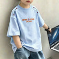 Cotton Kids Short Sleeve T-Shirt for Boys, Summer Casual Dyed Top, Youth Fashion Tee