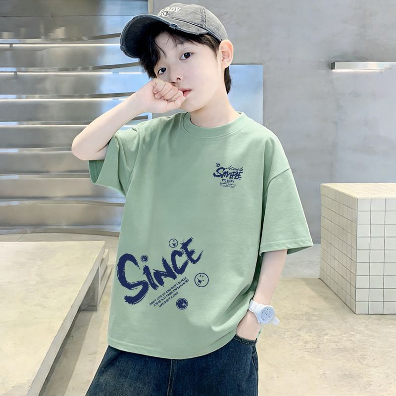 Genius Whale Kids Summer Cotton Short Sleeve T-Shirt Gradient Medium to Large Boys Lightweight Fashion Top Half Sleeve T