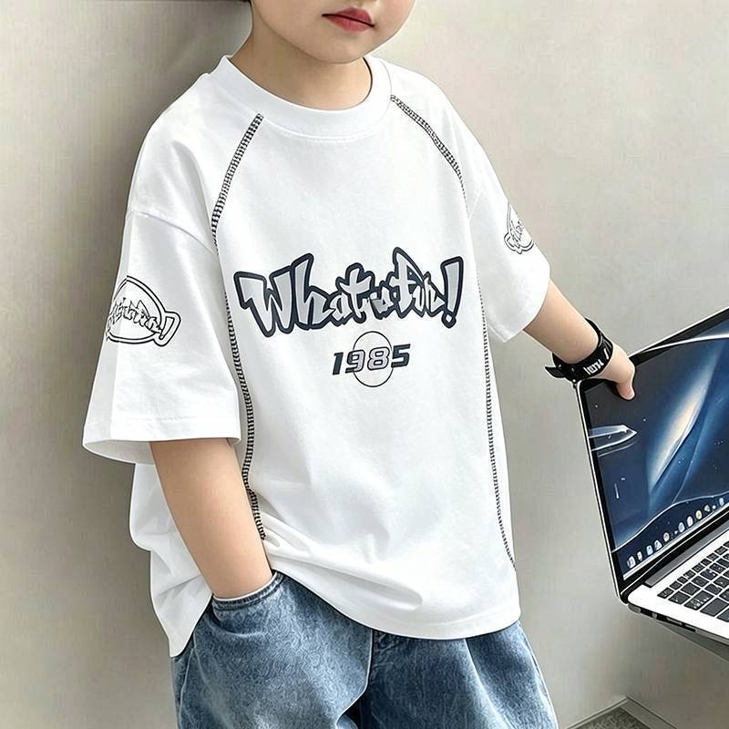 Cotton Kids Short Sleeve T-Shirt for Boys, Summer Casual Dyed Top, Youth Fashion Tee