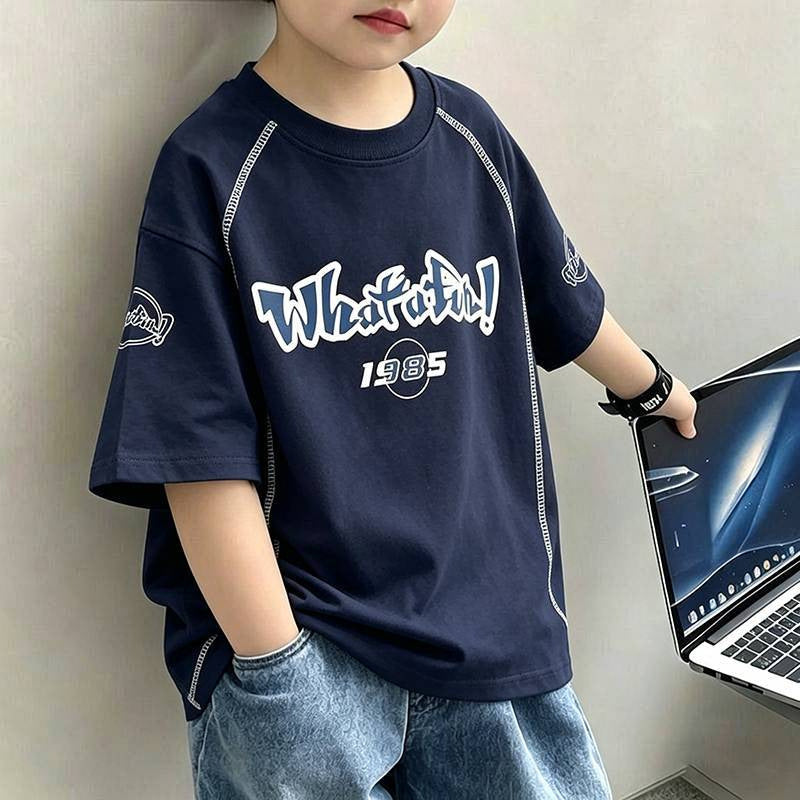 Cotton Kids Short Sleeve T-Shirt for Boys, Summer Casual Dyed Top, Youth Fashion Tee