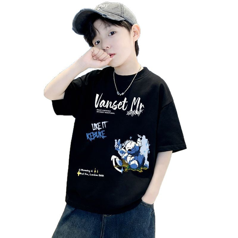 Genius Whale Boys' Cotton Short Sleeve T-Shirt, Loose Fit, Summer New Style, Casual Top for Kids and Toddlers