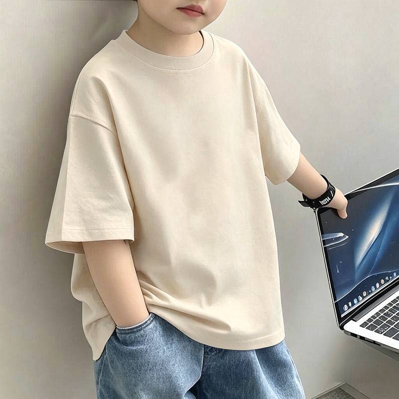 Cotton Kids Short Sleeve T-Shirt for Boys, Summer Casual Dyed Top, Youth Fashion Tee