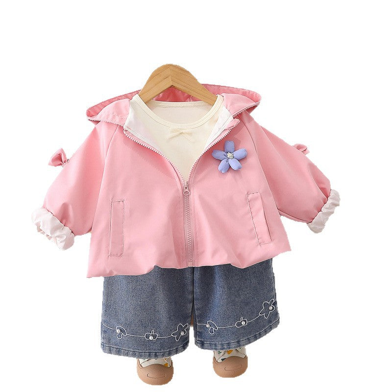 Girls' hooded long sleeved three piece set