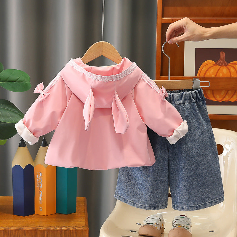 Girls' hooded long sleeved three piece set